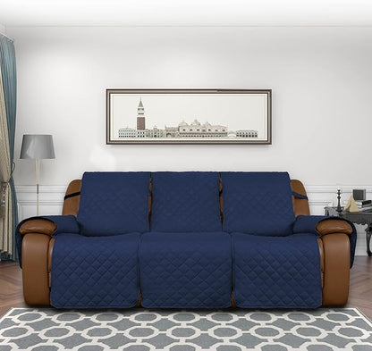 Easy-Going Oversized Recliner Sofa Cover, Reversible Couch Cover for 3 Seat Recliner, Split Sofa Cover for Each Seat with Elastic Straps for Kids, Dogs, Pets (3 Seater, Navy/Navy)
