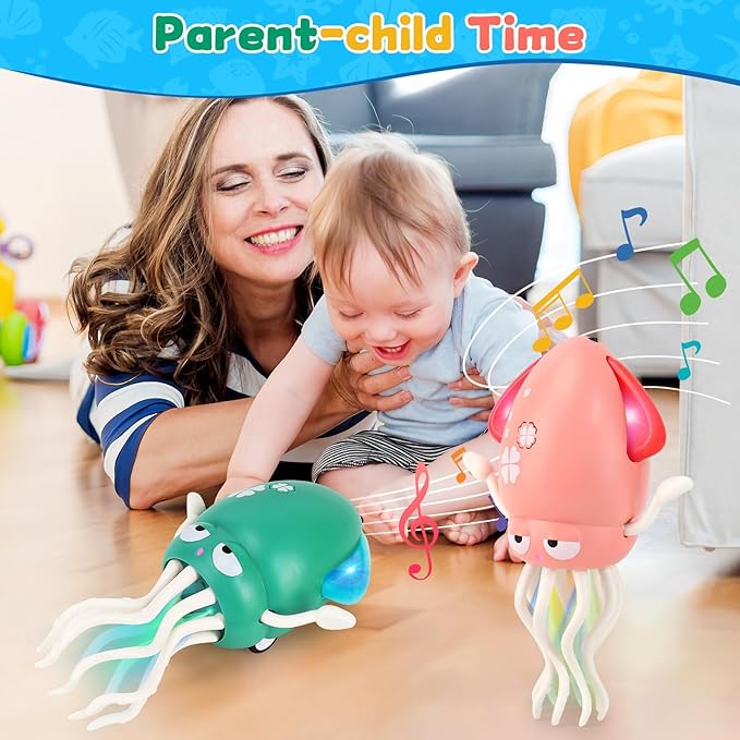 LZZAPJ Electric Dancing Octopus Light Music Suitable for 12-18 Months Old Baby Toys, Kid Crawling Squid Toys Suitable for Toddler Tummy Time, Birthday for 1 2 3 4 5 6 Year Old Boy (Green)