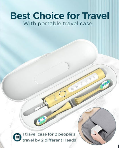 Rtauys M5 Sonic Electric Toothbrush for Adults and Kids - Rechargeable Electric Toothbrush Kids Ages 12+ and Adults with 8 Brush Heads & Travel Case, 120 Days Battery Life - Yellow