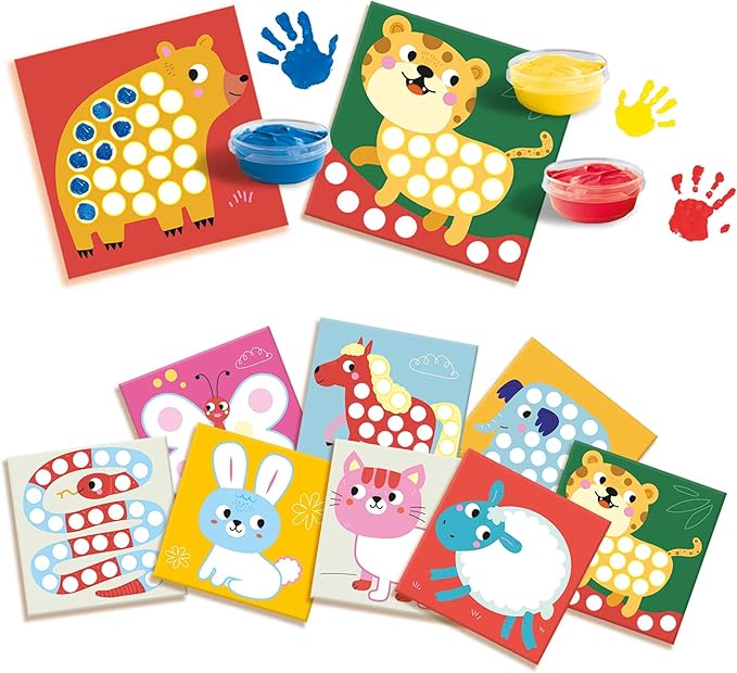 SES Creative: My First Fingerprint Paint Art - Craft Set, 10 Animal Coloring Sheets, Yellow-Red-Blue Non-Toxic Paint, Toy, Baby-Toddler-Kids Ages 1+