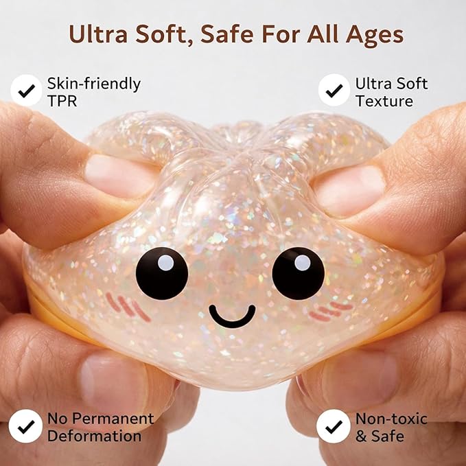 Glitter Dumpling Squishy, 2026 New Bun Squeeze Stress Relief Ball with Steamer Box for Stress Relief, More Surprises (White)