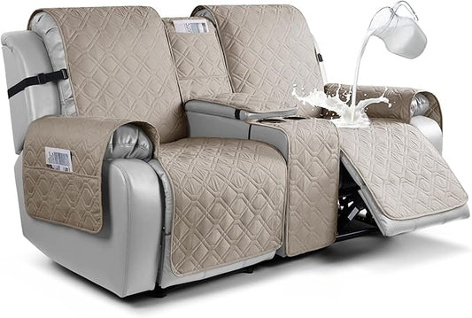 VANSOFY Loveseat Recliner Cover with Console 100% Waterproof Sofa Slipcovers Non-Slip Reclining Couch Cover Split Sofa Covers Furniture Protector for Pets, Dogs（Khaki）