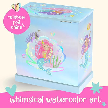 Mermaid Musical Jewelry Box for Girls - Kids Music Box with Drawers, Mermaid Gifts for Girls, Mermaid Jewelry Boxes for Ages 3-10 - 9 x 5 x 9.3 in,