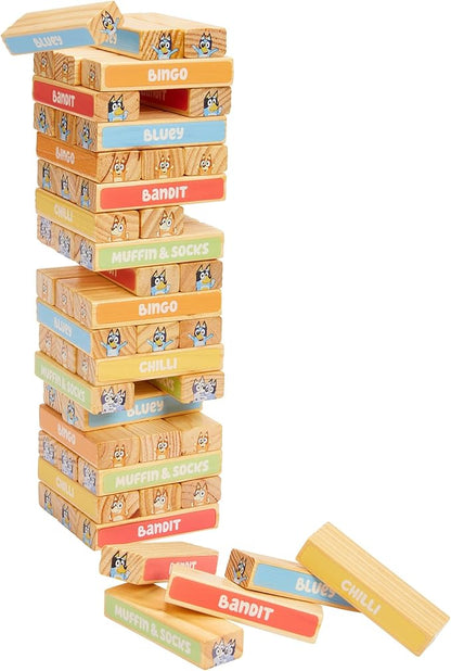 Bluey Tumbling Tower – 54 Colorful Wooden Blocks – Fun Family Game – FSC Certified for Children 3 Years and Up