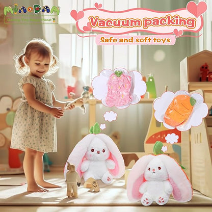 MIAODAM Cuddly Bunny Stuffed Animal, Kawaii Squishy Cute Easter Bunny Plush Turn Into Rabbit Fruit Doll Carrot Strawberry Pillow, Plushies Funny Bunny Toy for Baby