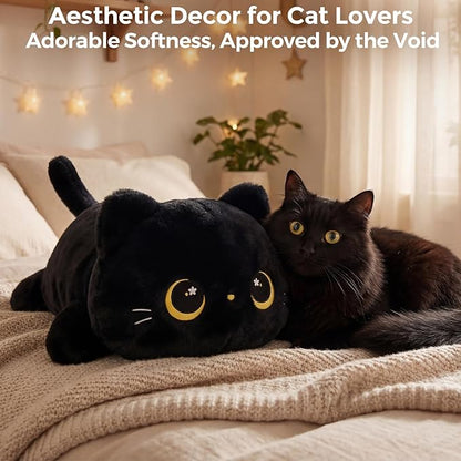 Mewaii Cute Black Cat Plush Pillow, Kawaii Plushies Black Cat Stuffed Animals, Squishy Plushies, Cuddle Plush Pillow for Kids & Girls (13 Inch)