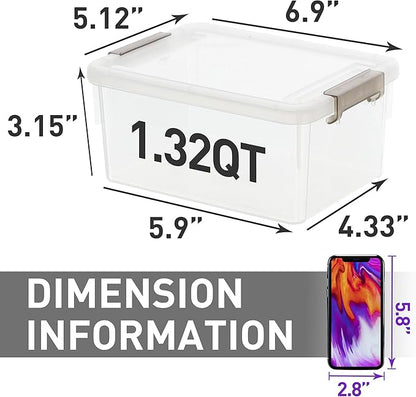 Citylife 1.3 QT 10 Pack Small Storage Bins Plastic Storage Container Stackable Box with Lids for Organizing, Clear White