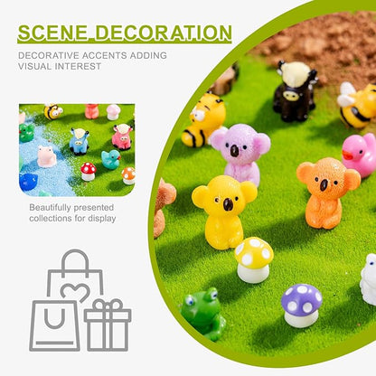 52pcs Mini Resin Animal Figures Bulk Duck Mushroom Frog Tiny Resin Animals Little Small Figures Miniatures for Party Favors Bag Fillers Dollhouse Decor