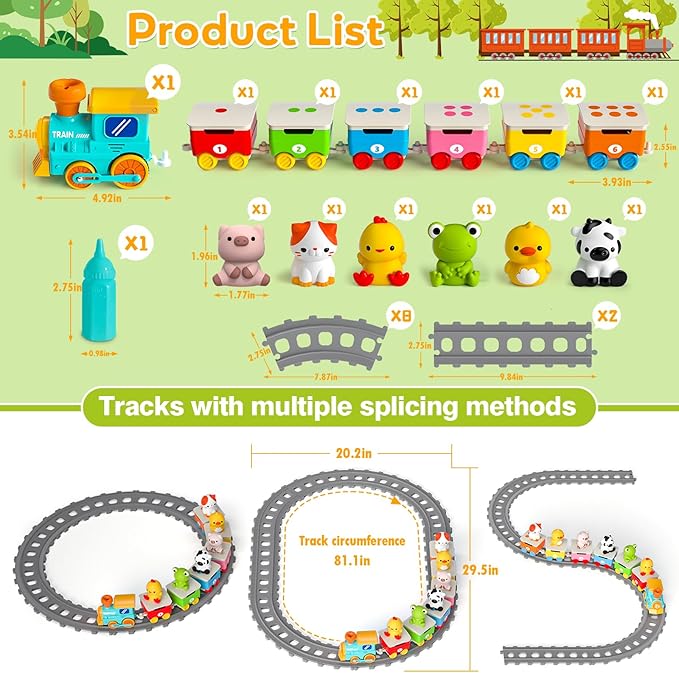 Toddler Toys for 1 2 3 Year Old, Electric Farm Animal Train Set with Music, Lights & Steam, Montessori Counting, Matching & Sorting Learning Toys, Christmas Birthday Gifts for Baby Boys Girls 18M+