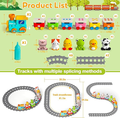 Toddler Toys for 1 2 3 Year Old, Electric Farm Animal Train Set with Music, Lights & Steam, Montessori Counting, Matching & Sorting Learning Toys, Christmas Birthday Gifts for Baby Boys Girls 18M+