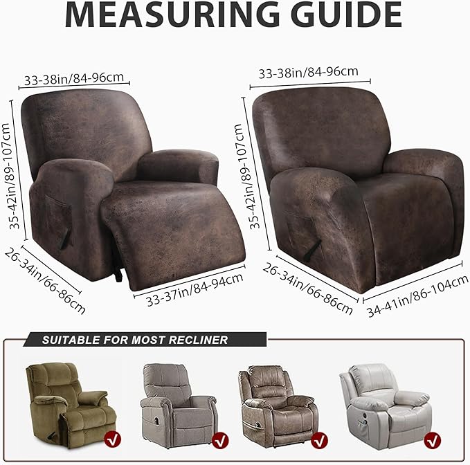 Leather Look Oversize Recliner Chair Covers, Thick 4 Pieces Lazy Boy Recliner Covers for Recliner Chair, Leather Cover for Recliner Slipcovers for Pets Kids(X-Large, Black Coffee)