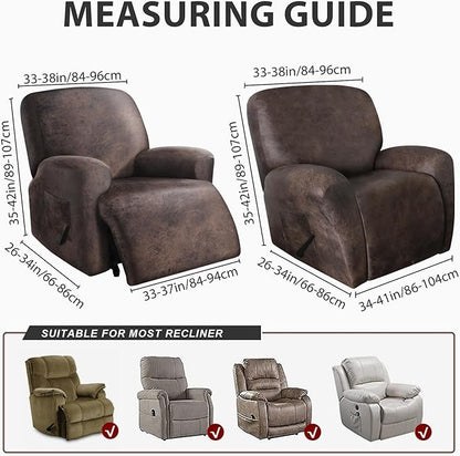 Leather Look Oversize Recliner Chair Covers, Thick 4 Pieces Lazy Boy Recliner Covers for Recliner Chair, Leather Cover for Recliner Slipcovers for Pets Kids(X-Large, Black Coffee)