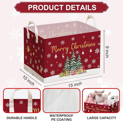 Christmas Tree Storage Basket with Snowflakes, Christmas Decorative Clothes Storage Cube for Nursery , Waterproof Rectangular Toy Box for Boys Girls, Christmas Gifts Storage Box, Winter Party Supply