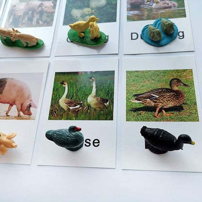 MEROCO Montessori Animal Match - Miniature Farm Animal Toy Figurines with Matching Cards Montessori Language Materials Preschool Learning Toy NEWT033