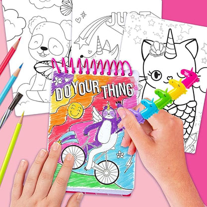 Fashion Angels Doodling Book Bundle for Kids, 3 Coloring Books with Over 300 Pages, Includes Stackable Crayon, Great for Road Trips, Sleepover, Plane Ride Activities, for Ages 6 and Up