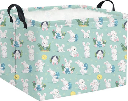 HIYAGON Rectangular Easter Basket for Kids Baby Easter Basket for Boys and Girls Cut Storage Organizer Bin Box Easter Room Decor(Blue Easter Baskets)