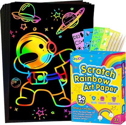 RMJOY Rainbow Scratch Off Paper for Kids: Easter Crafts Gifts for Kids 60pcs Magic Arts Supplies for Age 3-12 Teen Toys Games for Valentines Birthday Christmas Basket Stuffers |Party Favors(Boys)