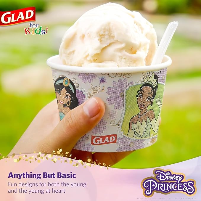 Glad for Kids Princess 6oz Paper Snack Bowls, Lids Not Included | Princess Paper Snack Bowls, Kids Snack Bowls | 6oz Paper Snack Bowls, 32 Count - 10 Pack