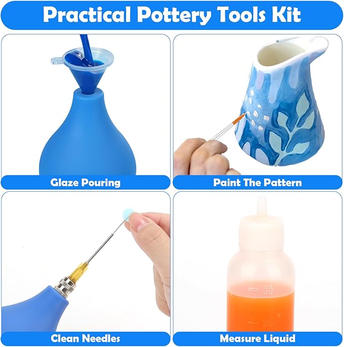 98 PCS Pottery Tools Supplies Precision Tip Applicator, Clay Slip Trailing Bottles with Needles Glaze Brushes, Ceramic Tool Set with Squeeze Graduated Bottle for Glaze