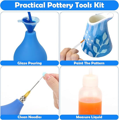 98 PCS Pottery Tools Supplies Precision Tip Applicator, Clay Slip Trailing Bottles with Needles Glaze Brushes, Ceramic Tool Set with Squeeze Graduated Bottle for Glaze