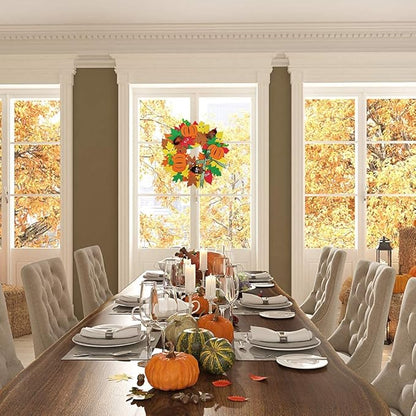 Supla 12 Kits 3D Pumpkin Fall Leaf Wreath Craft Kit DIY Thanksgiving Wreath with Maple Leaves Acorns Bows Wiggle Eyes for Kids Crafts Fall Thanksgiving Halloween Seasonal Decoration