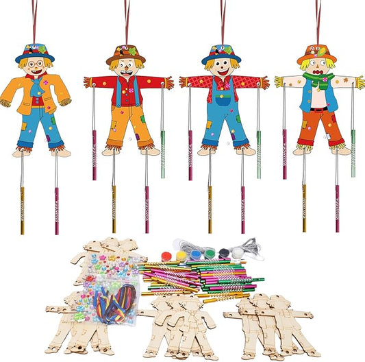 Fennoral 12 Pack Scarecrow Wind Chime Kit for Kids Make You Own Scarecrow Craft Kit DIY Arts and Crafts for Boys Girls Fall Art Activities Halloween Autumn Harvest Thanksgiving Decoration