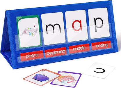 Gamenote Word Building Desktop Pocket Chart Tent Flash Cards Kit - CVC Words Phonics Games Blending Board for Kindergarten Reading and Spelling