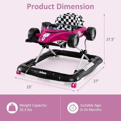INFANS 4 in 1 Baby Walker, Foldable Toddler Activity Center with Adjustable Height, Padded Seat, Music, Light, Removable Tray, Push Walker for Girls Boys Aged 6-18 Months (Violet)