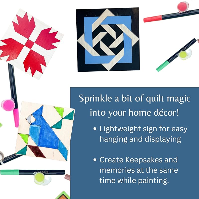 Set of Four 9 Inch Barn Quilt Kit DIY Pattern Unfinished Wood Quilting Block Sign Paintable Crafts for Women, Children, Men, Party (Butterfly, Patchwork Star, Dresden Flower, Starburst) AVTRBoutique