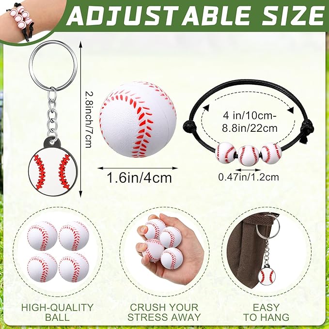 Nosiny 108 Pcs Baseball Party Favors Bulk 36 Pcs Baseball Keychain Gifts 36 Pcs Baseball Stress Balls 36 Pcs Baseball Charm Bracelets for Team Birthday Party Supplies(Baseball)