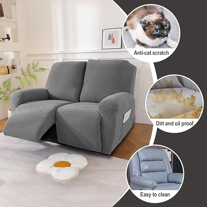 NORTHERN BROTHERS Recliner Loveseat Covers - Recliner Sofa Covers 2 Seater Loveseat Covers for Reclining Loveseat Recliner Cover, Light Gray