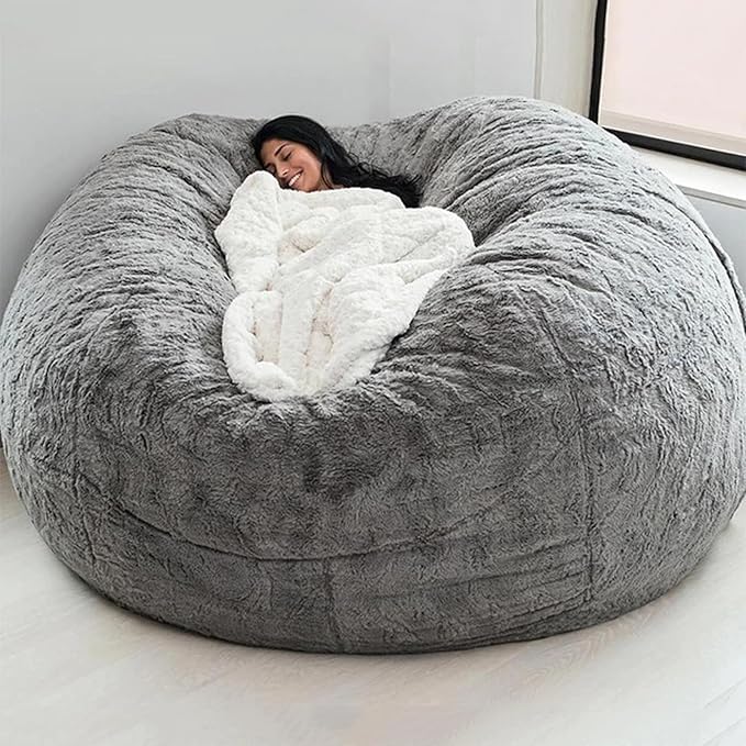 Big Huge Giant Bean Bag Chair for Adults, (No Filler) Bean Bag Chairs in Multiple Sizes and Colors Giant Foam-Filled Furniture - Machine Washable Covers, Double Stitched Seams (Gray 1,6FT)