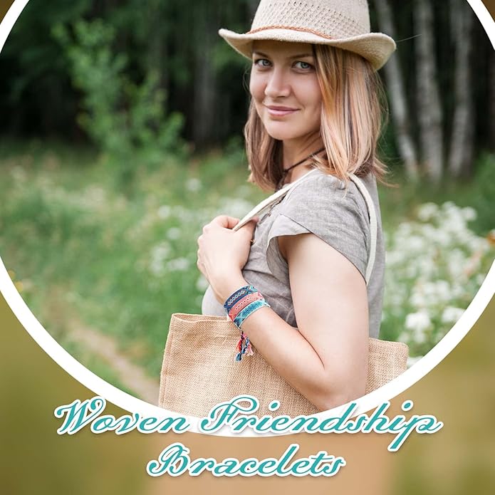 Henoyso 24 Pcs Nepal Woven Friendship Bracelets Adjustable Braided Bracelets Woven Bracelet String Friendship Bracelets with a Sliding Knot Closure for Women