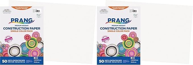 Prang (Formerly SunWorks) Construction Paper, White, 12" x 18", 50 Sheets (Pack of 2)