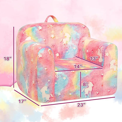 ALIMORDEN Kids Ultra-Soft Snuggle Foam Filled Chair, Cuddly Sherpa Reading Couch for Boys and Girls,Glow-in-The-Dark Unicorn Pattern