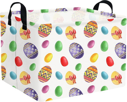 FXOLCSHE Rectangular Easter basket,Laundry Hamper,Kids Toy Storage Basket for baby Bedroom,Kids Storage Bin,Toy Gift Organizerm,Easter Home Decor(Flower egg)