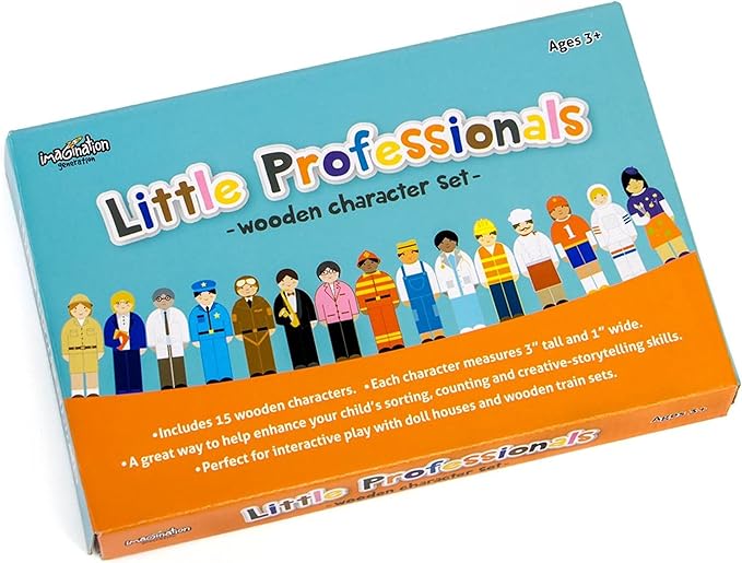 Little Professionals Wooden Character Set - Cute Wood Block People Toys for Kids & Toddlers - Open Ended STEM Pretend Play & Educational Games for Children, Boys & Girls (15-Pieces)