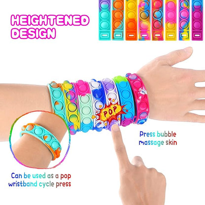 Fidget Toys Pop Fidgets Its Party Favors for Kids 4-8 12PCS Fidget Pop Bracelet for Children Toddler Toys Stress Pop Bubble It Sensory Toys for Kids Boys Girls Classroom Prizes Toys
