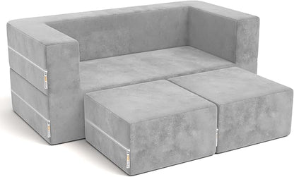 Jaxx Zipline Modular Kids Loveseat & Ottomans/Fold Out Lounger, Platinum
