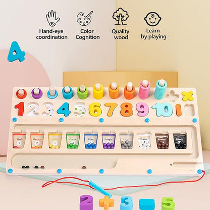 3 in 1 Montessori Toys for 3+ Year Old Magnetic Color and Number Sorting Maze Number Wooden Learning Educational Counting Matching Toys Learning Toys 3+ Year Old