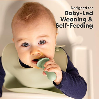 KeaBabies 4-Pack Silicone Baby Spoons and Forks Set - Baby Spoon Self Feeding, BLW Baby Utensils 6-12 Months, Baby Led Weaning Feeding Spoon, Teething Infant Baby First Food Training Pre Spoon (Sage)