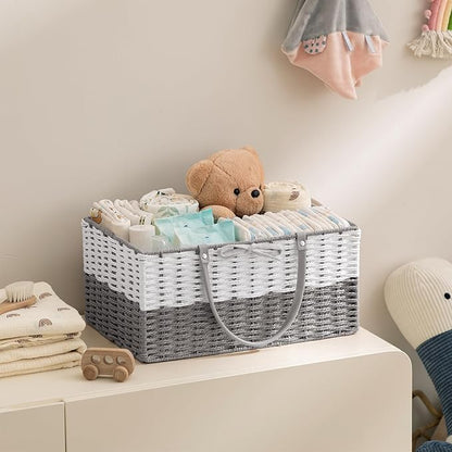 HBlife Baby Diaper Caddy Organizer, Paper Rope Storage Baskets Nursery Bin with Removable Divider, Portable Car Organizer for Diapers, Baby Shower Gifts, Newborn Essentials Must Haves