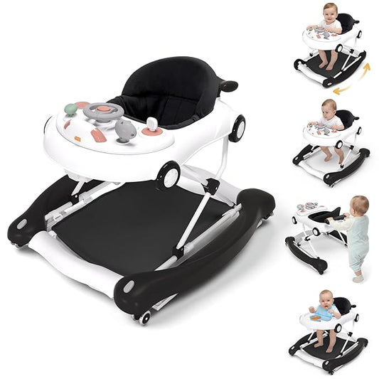 Baby Walker, 5-in-1 Baby Walker for Boys and Girls with Bouncer, Removable Footrest, Music, Foldable & Adjustable Speed Wheels Activity Walker for 6-18 Months Toddler Infant(Black)