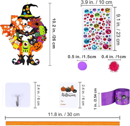 Winlyn 12 Sets Halloween Wreath Signs Decorations DIY Halloween Craft Kits Fall Kids Crafts Art Sets Ghost Spider Web Witch Hat Pumpkin Foam Stickers Arts and Crafts for Kids Home Classroom Activities