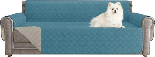 CHUN YI Oversized Couch Cover, Water Resistant Sofa Cover Slipcover for 4 Cushion Sofa, Washable with Adjustable Strap Storage Pocket for Living Room Dog Pet (Oversized Sofa, Blue)