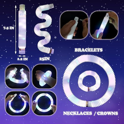 12 PCS White Glow Sticks Valentines Day Party Favors for Kids, LED Light Up Necklaces Bracelets Accessories for Toddlers, Glow Birthday Mardi Gras Party Supplies Decorations for Boys Girls