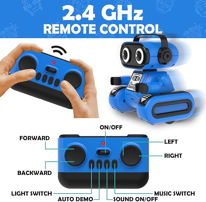 Robot Toys for Boys, Rechargeable Remote-Controlled Robot for Kids 6-8, RC Robots with Auto-Demo, Record, Repeat, Dance Moves, Music, Flexible Head & Arms, Gift Ideas for Birthday Xmas - Blue