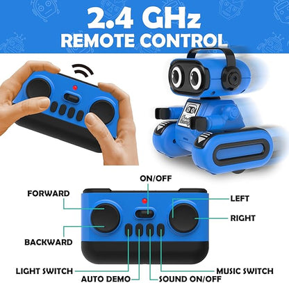 Robot Toys for Boys, Rechargeable Remote-Controlled Robot for Kids 6-8, RC Robots with Auto-Demo, Record, Repeat, Dance Moves, Music, Flexible Head & Arms, Gift Ideas for Birthday Xmas - Blue