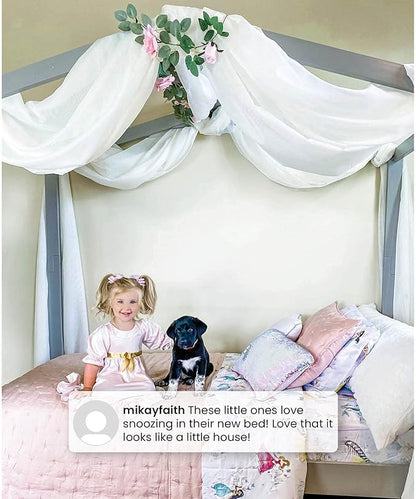 Delta Children Poppy House Wood Twin Bed, Platform Bed - No Box Spring Needed, Bianca White