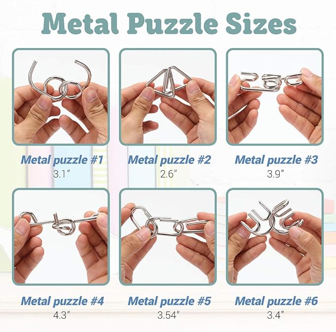 LESONG Brain Teasers Metal and Wooden Puzzles for Kids and Adults 9 Pack, Mind, IQ, and Logic Test and Handheld Disentanglement Games, 3D Coil Cast Wire Chain and Durable Wood Educational Toys